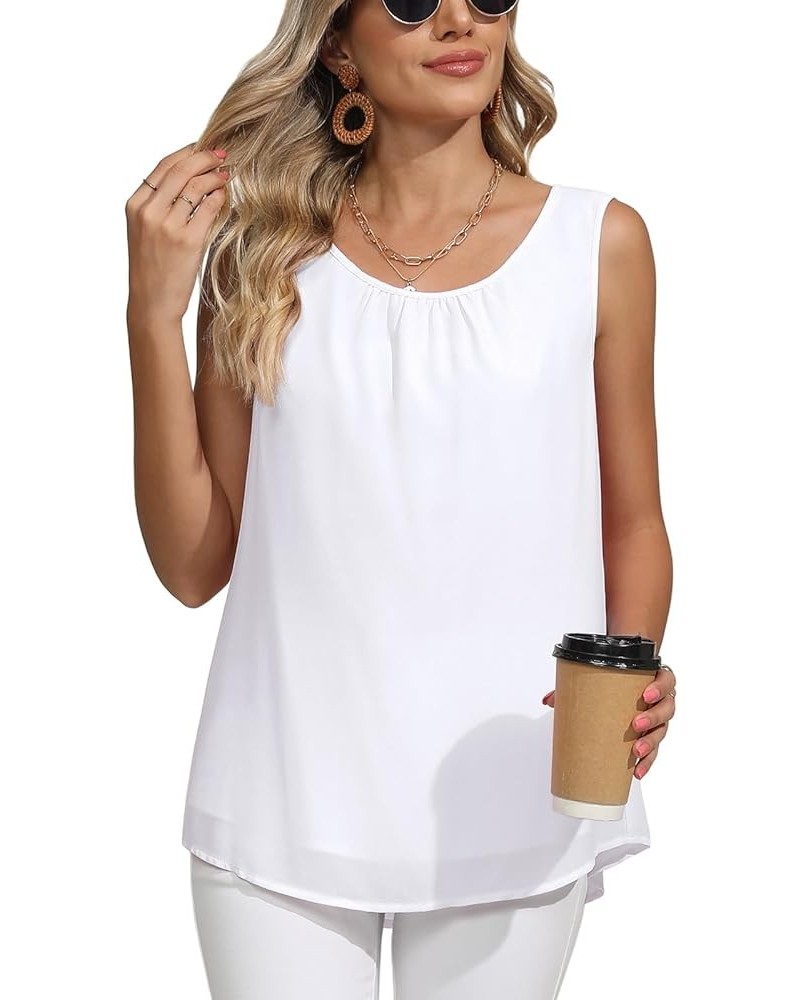 Women's Summer Casual Double Layer Chiffon Tank Tops Blouse Loose Fit Work Shirts White $10.59 Tanks