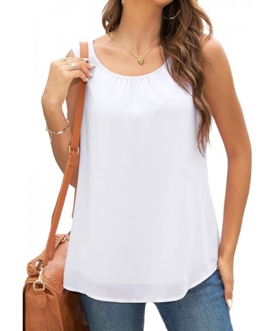 Women's Summer Casual Double Layer Chiffon Tank Tops Blouse Loose Fit Work Shirts White $10.59 Tanks