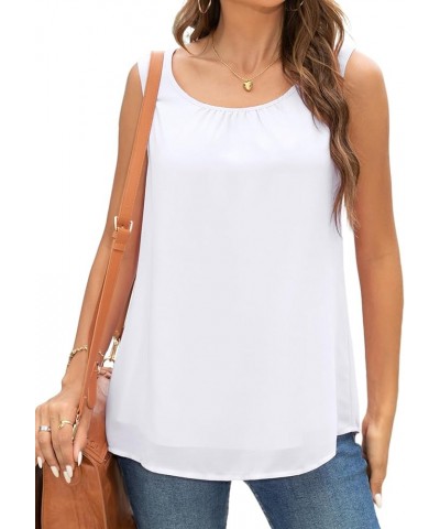 Women's Summer Casual Double Layer Chiffon Tank Tops Blouse Loose Fit Work Shirts White $10.59 Tanks