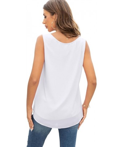 Women's Summer Casual Double Layer Chiffon Tank Tops Blouse Loose Fit Work Shirts White $10.59 Tanks