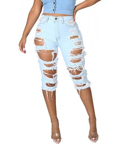 Shorts Jeans for Women High Waisted Washed Distressed Frayed Ripped Hole Stretchy Denim Jeans with Pockets Pz2517lightblue $1...