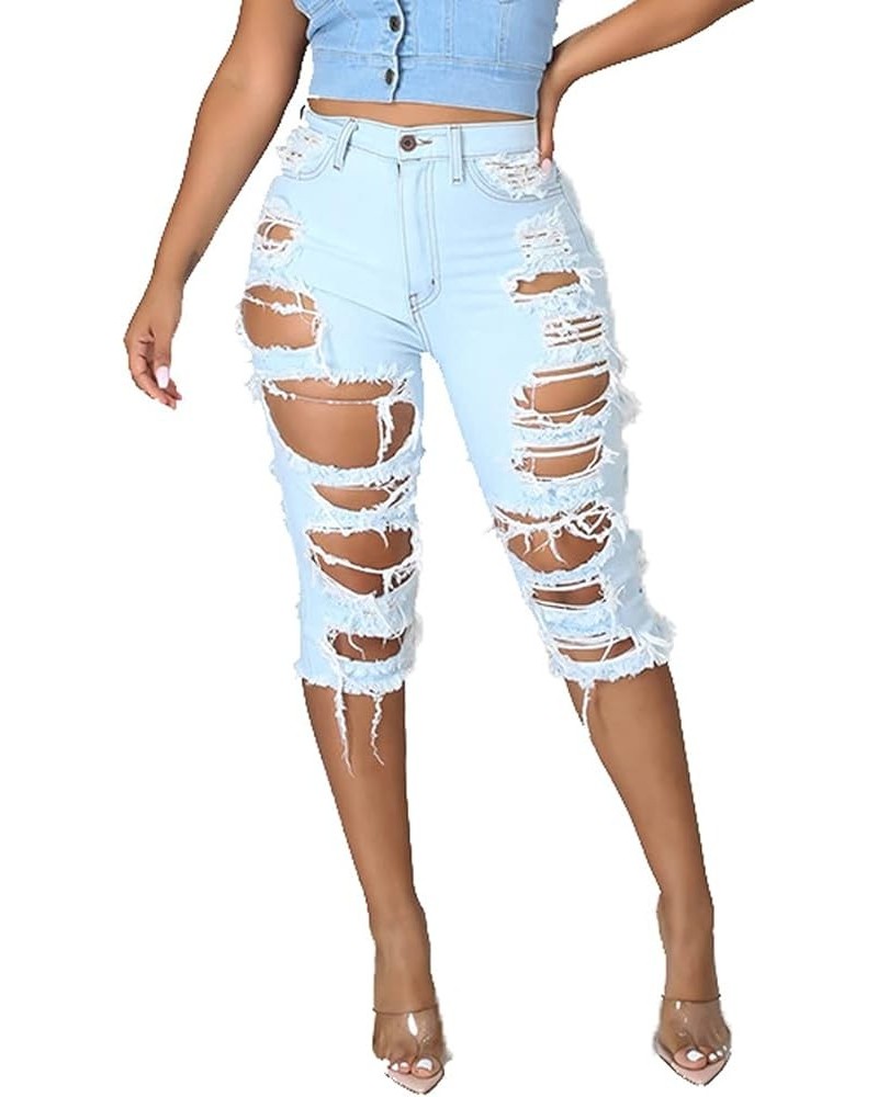 Shorts Jeans for Women High Waisted Washed Distressed Frayed Ripped Hole Stretchy Denim Jeans with Pockets Pz2517lightblue $1...