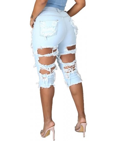 Shorts Jeans for Women High Waisted Washed Distressed Frayed Ripped Hole Stretchy Denim Jeans with Pockets Pz2517lightblue $1...