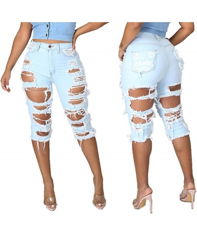 Shorts Jeans for Women High Waisted Washed Distressed Frayed Ripped Hole Stretchy Denim Jeans with Pockets Pz2517lightblue $1...