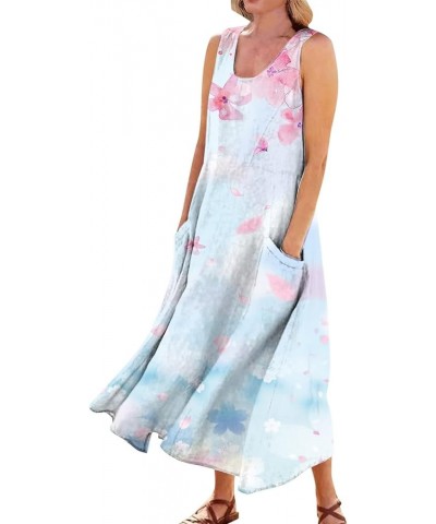 Plus Size Summer Maxi Dress with Pockets for Women 2023 Loose Casual Swing Cotton Sleeveless Print Sun Dress A80 - Pink $11.8...