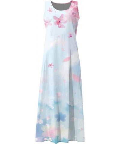 Plus Size Summer Maxi Dress with Pockets for Women 2023 Loose Casual Swing Cotton Sleeveless Print Sun Dress A80 - Pink $11.8...