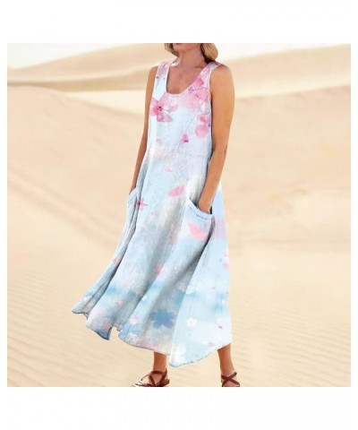 Plus Size Summer Maxi Dress with Pockets for Women 2023 Loose Casual Swing Cotton Sleeveless Print Sun Dress A80 - Pink $11.8...