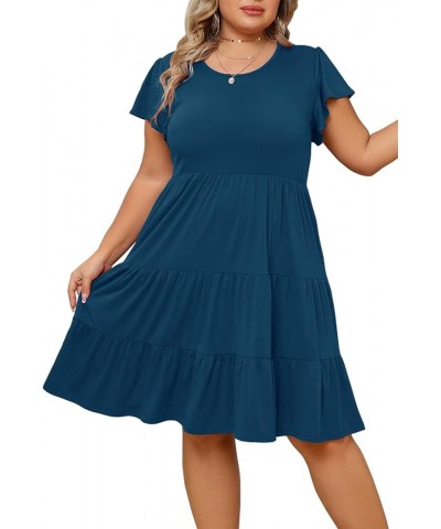 Plus Size Summer Dress for Women Ruffle Sleeve Tiered Flowy Casual Aline Babydoll Sundresses with Pockets Deep Blue $20.90 Dr...