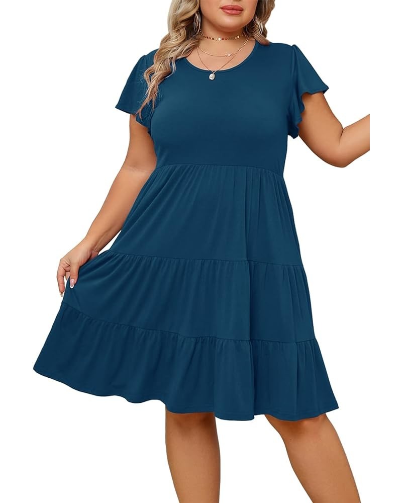 Plus Size Summer Dress for Women Ruffle Sleeve Tiered Flowy Casual Aline Babydoll Sundresses with Pockets Deep Blue $20.90 Dr...