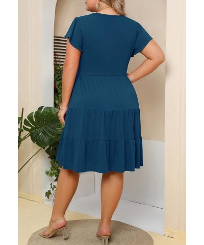 Plus Size Summer Dress for Women Ruffle Sleeve Tiered Flowy Casual Aline Babydoll Sundresses with Pockets Deep Blue $20.90 Dr...