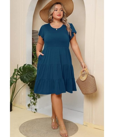 Plus Size Summer Dress for Women Ruffle Sleeve Tiered Flowy Casual Aline Babydoll Sundresses with Pockets Deep Blue $20.90 Dr...