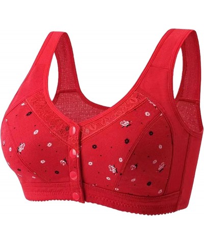 3 Pack Everyday Bras for Women Front Closure Sports Bras Floral Underwear Soft Wireless Cotton Bra Comfort & Sleep Bra Red 04...