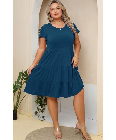 Plus Size Summer Dress for Women Ruffle Sleeve Tiered Flowy Casual Aline Babydoll Sundresses with Pockets Deep Blue $20.90 Dr...