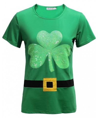 Womens Sequins Embroidery T Shirt for St. Patrick's Day/Valentines Day/ 4th of July Green $10.08 T-Shirts