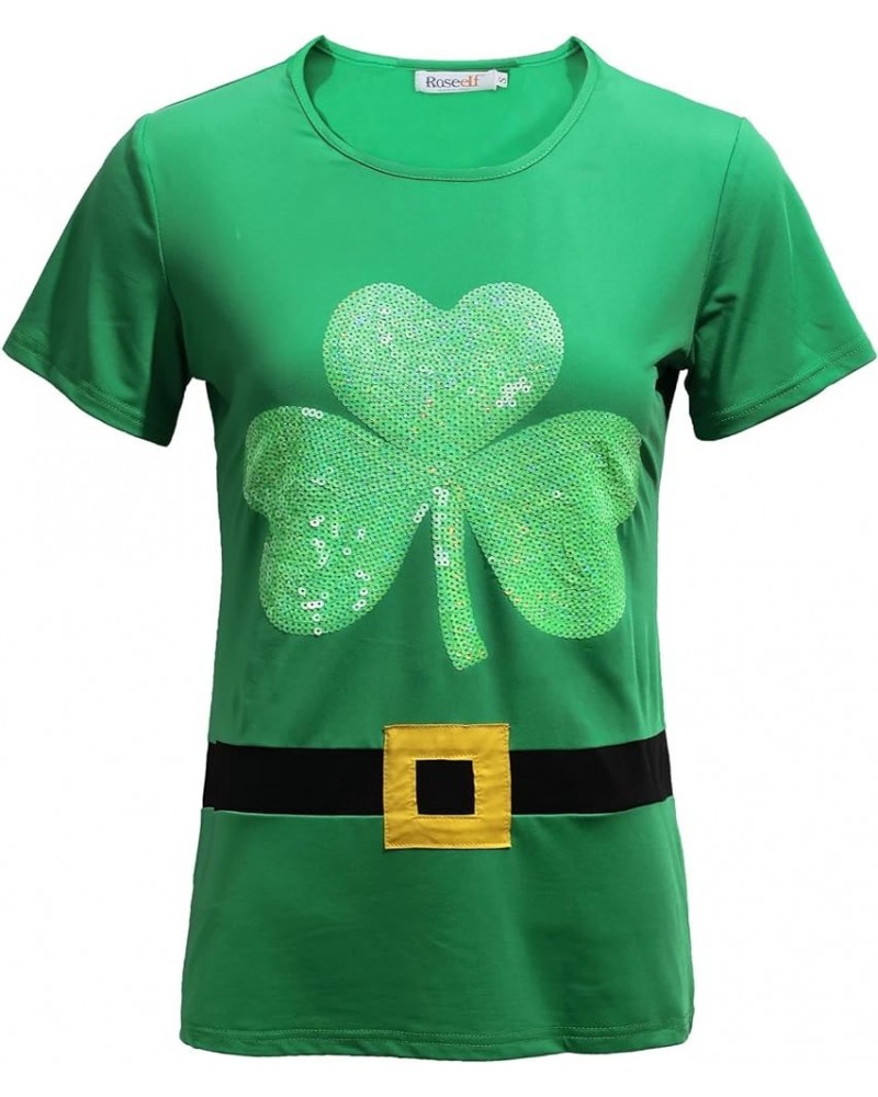 Womens Sequins Embroidery T Shirt for St. Patrick's Day/Valentines Day/ 4th of July Green $10.08 T-Shirts