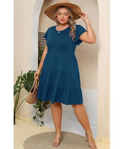 Plus Size Summer Dress for Women Ruffle Sleeve Tiered Flowy Casual Aline Babydoll Sundresses with Pockets Deep Blue $20.90 Dr...