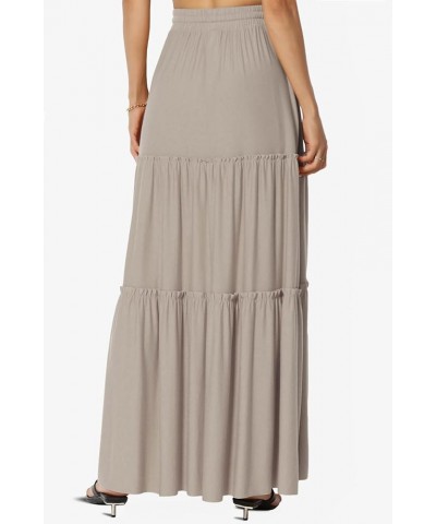 Women's Ruffle Tiered Woven Drawstring Elastic High Rise A-Line Long Maxi Skirt Jersey Light Mocha $15.05 Skirts