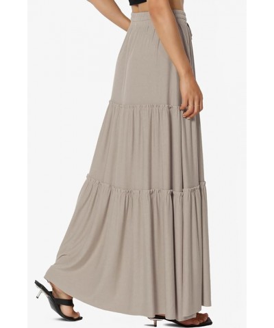 Women's Ruffle Tiered Woven Drawstring Elastic High Rise A-Line Long Maxi Skirt Jersey Light Mocha $15.05 Skirts