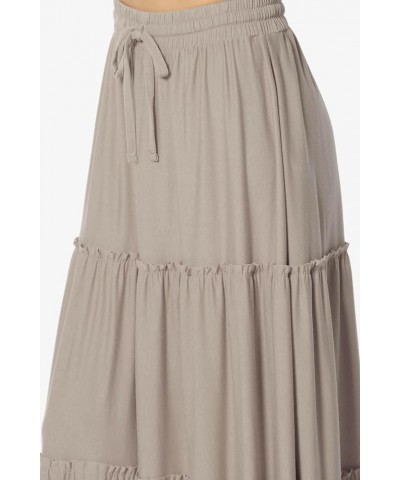 Women's Ruffle Tiered Woven Drawstring Elastic High Rise A-Line Long Maxi Skirt Jersey Light Mocha $15.05 Skirts