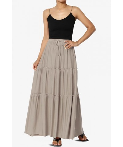 Women's Ruffle Tiered Woven Drawstring Elastic High Rise A-Line Long Maxi Skirt Jersey Light Mocha $15.05 Skirts