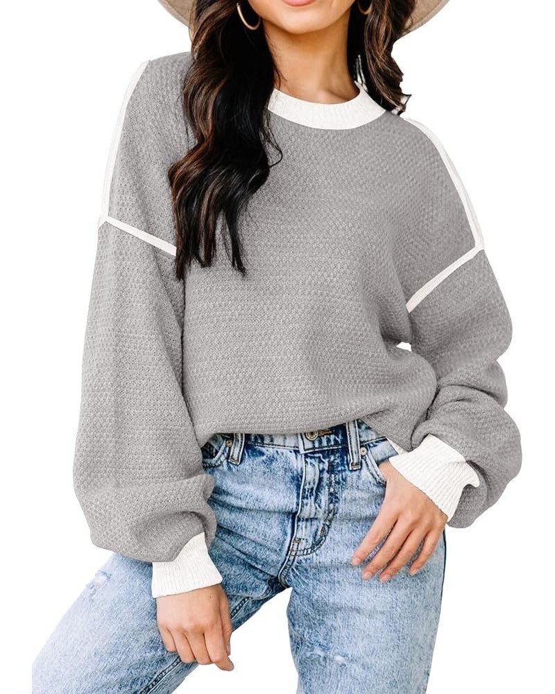 Fall Sweaters for Women 2023 Long Sleeve Striped Oversized Sweaters Trendy Casual Crew Neck Knitted Tops Pullover Jumper A Gr...