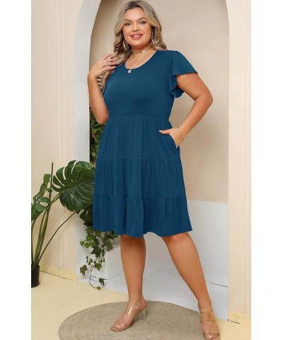 Plus Size Summer Dress for Women Ruffle Sleeve Tiered Flowy Casual Aline Babydoll Sundresses with Pockets Deep Blue $20.90 Dr...