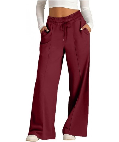 Wide Leg Sweatpants Women Drawstring Elastic High Waisted Joggers Baggy Casual Workout Lounge Pants with Pockets A02-wine $4....