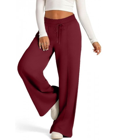 Wide Leg Sweatpants Women Drawstring Elastic High Waisted Joggers Baggy Casual Workout Lounge Pants with Pockets A02-wine $4....