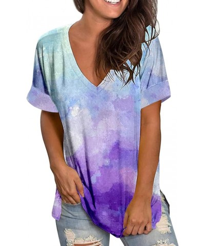 Summer Tops for Women Trendy, Women's Basic V Neck Short Sleeve T Shirts Summer Casual Tops Tunics for Leggings X05-purple $6...