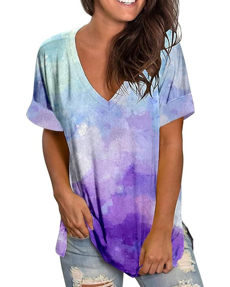 Summer Tops for Women Trendy, Women's Basic V Neck Short Sleeve T Shirts Summer Casual Tops Tunics for Leggings X05-purple $6...