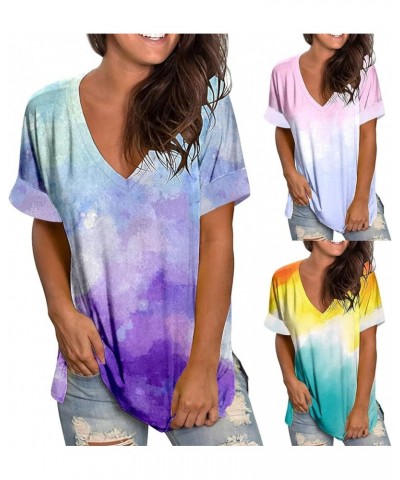 Summer Tops for Women Trendy, Women's Basic V Neck Short Sleeve T Shirts Summer Casual Tops Tunics for Leggings X05-purple $6...