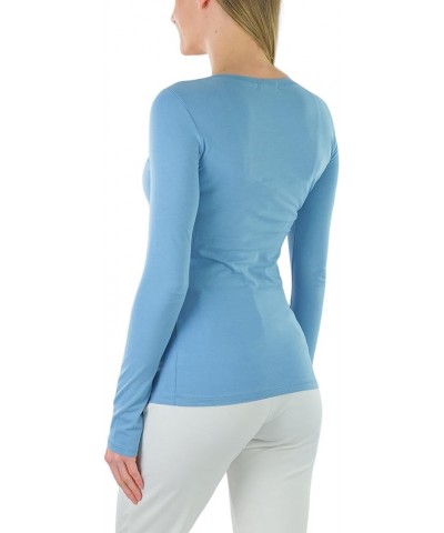 Junior Women's Slim Fit Long Sleeve Shirt Scoop Neckline Basic Tee Layering Cotton Top Artic Blue $8.98 T-Shirts