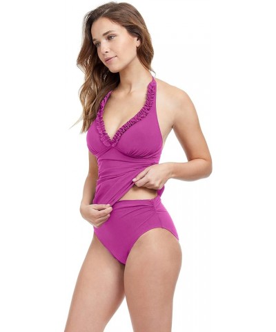 Women's Standard Frill Me Halter Tankini Warm Viola $10.29 Swimsuits