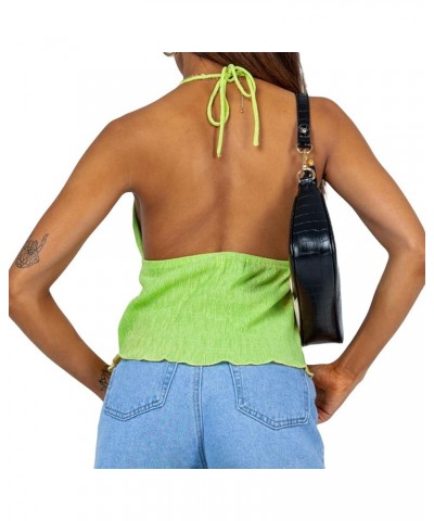 Cami Tops for Women Cropped Front Tie Tank Top Y2K Sleeveless V Neck Open Front Crop Top Summer Streetwear Green-ribbed $8.09...