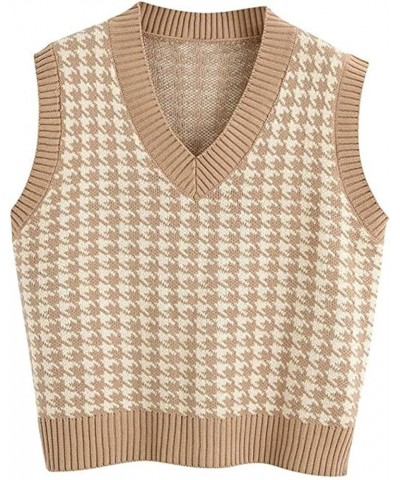 Plaid Vest for Women Fashion Casual Sleeveless V Neck Knit Top Sweater Vest(A) Size-XL Khaki $14.47 Sweaters