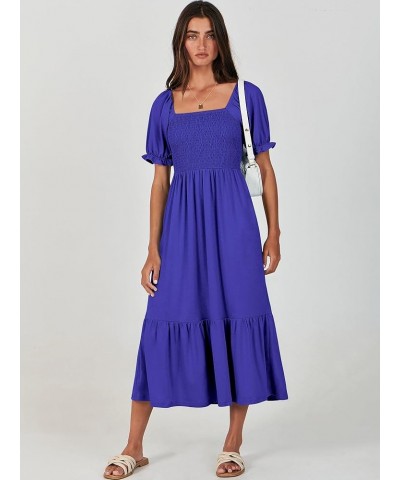 Dresses for Women Summer Short Puff Sleeve Square Neck Midi Dress Flowy Tiered Beach Aline Sundress Royal Blue $13.60 Dresses