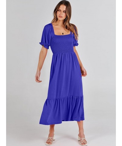 Dresses for Women Summer Short Puff Sleeve Square Neck Midi Dress Flowy Tiered Beach Aline Sundress Royal Blue $13.60 Dresses