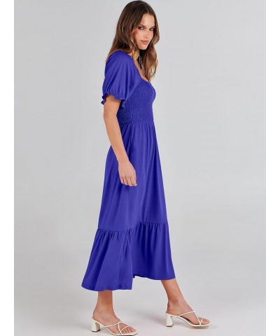 Dresses for Women Summer Short Puff Sleeve Square Neck Midi Dress Flowy Tiered Beach Aline Sundress Royal Blue $13.60 Dresses