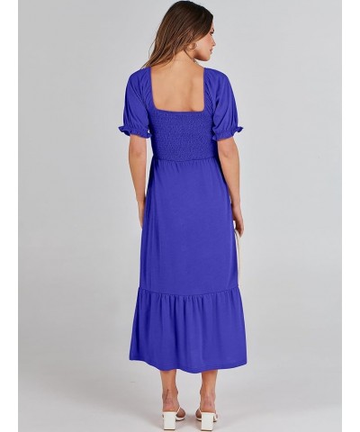 Dresses for Women Summer Short Puff Sleeve Square Neck Midi Dress Flowy Tiered Beach Aline Sundress Royal Blue $13.60 Dresses