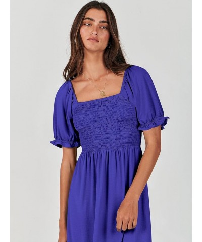 Dresses for Women Summer Short Puff Sleeve Square Neck Midi Dress Flowy Tiered Beach Aline Sundress Royal Blue $13.60 Dresses