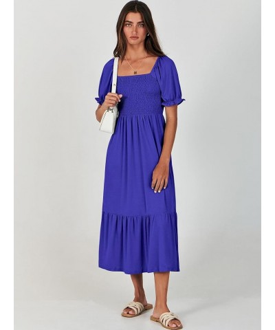 Dresses for Women Summer Short Puff Sleeve Square Neck Midi Dress Flowy Tiered Beach Aline Sundress Royal Blue $13.60 Dresses