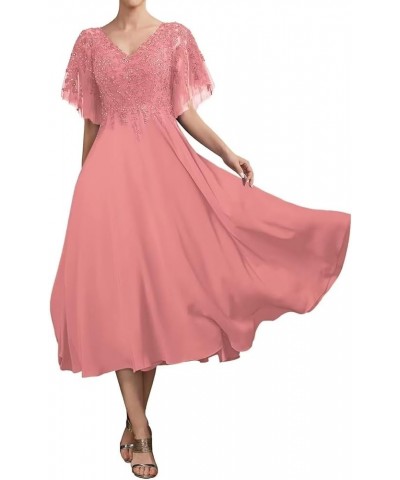 Beaded Sequin Mother of The Bride Dresses for Wedding Tea Length Lace Chiffon Mother of The Groom Dress Coral $34.00 Dresses