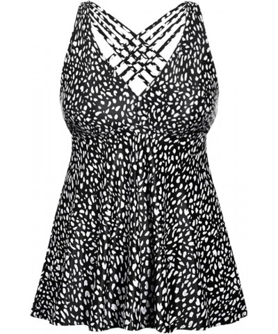 Plus Size Tankini Tops for Women No Bottom Flowy Bathing Suit Top V Neck Swim Top Black & White Dot $13.53 Swimsuits