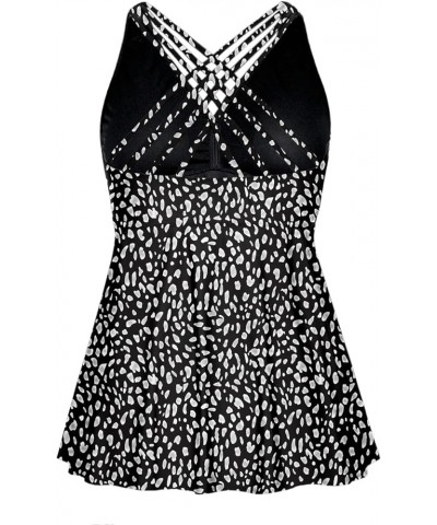 Plus Size Tankini Tops for Women No Bottom Flowy Bathing Suit Top V Neck Swim Top Black & White Dot $13.53 Swimsuits