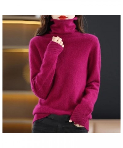 Women's High Round Neck Cashmere Sweater Long Sleeve Plus Size Sweater Lake Blue $27.87 Sweaters