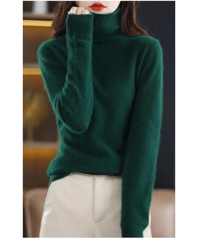 Women's High Round Neck Cashmere Sweater Long Sleeve Plus Size Sweater Lake Blue $27.87 Sweaters