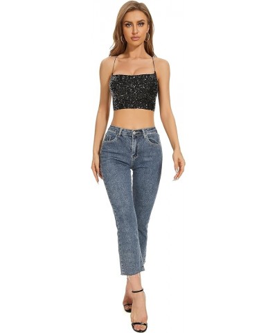 Women Sexy Going Out Trendy Metalli Shiny Sequin Festival Rave Crop Top Black 2080 $25.89 Others