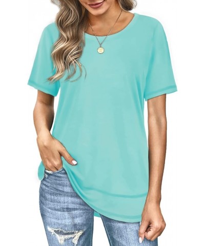 Womens Tops Short Sleeve Summer T-Shirts Curved Hem Casual Fashion Shirts 1-lakegreen $12.76 T-Shirts