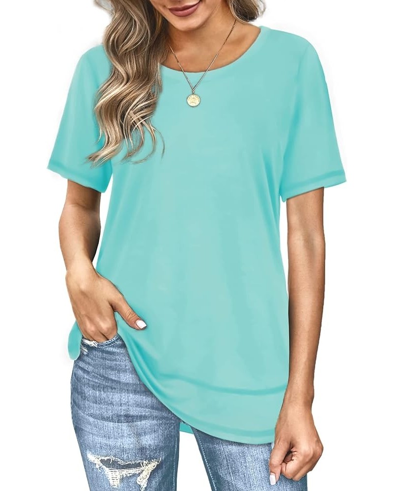 Womens Tops Short Sleeve Summer T-Shirts Curved Hem Casual Fashion Shirts 1-lakegreen $12.76 T-Shirts