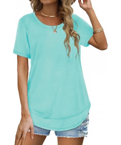 Womens Tops Short Sleeve Summer T-Shirts Curved Hem Casual Fashion Shirts 1-lakegreen $12.76 T-Shirts